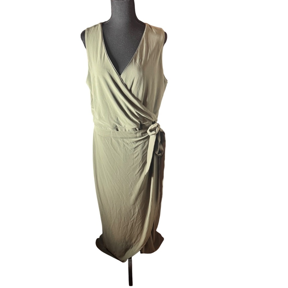 Forever Olive Sleeveless Midi Dress Size‎ L Wrap Style Sandal Dress MJ